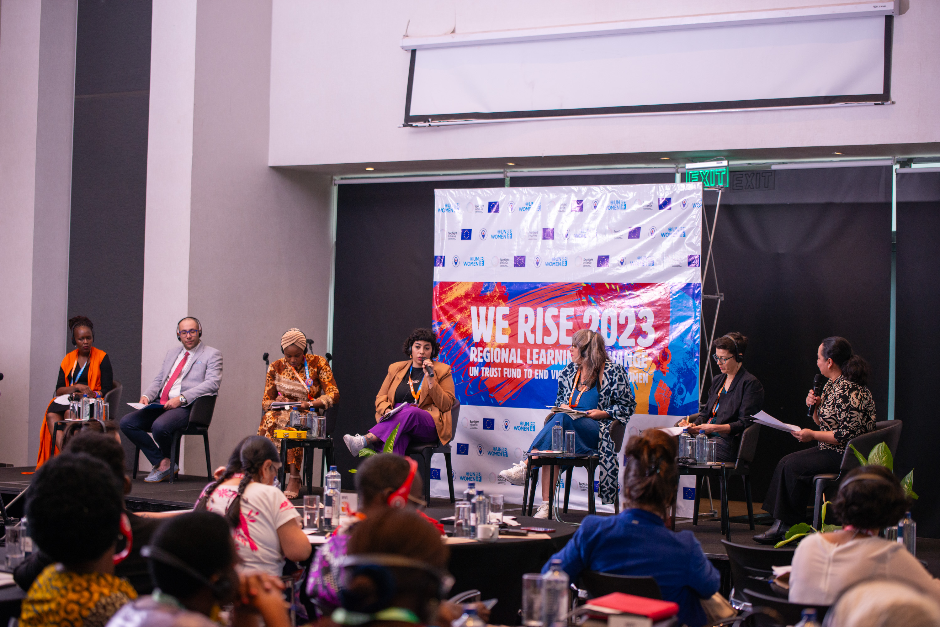 Panelists at the "Funding feminist movements" plenary discussion at We Rise 2023