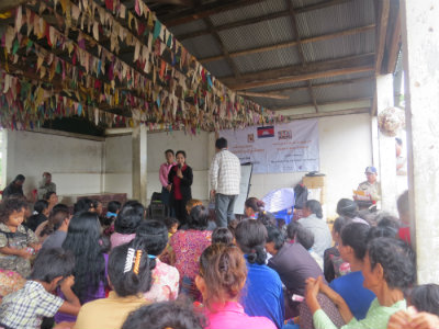 Community Awareness Session given by WHI staff with Commune Chief and the Police present. 17 July 2017.  Photo: World Hope International