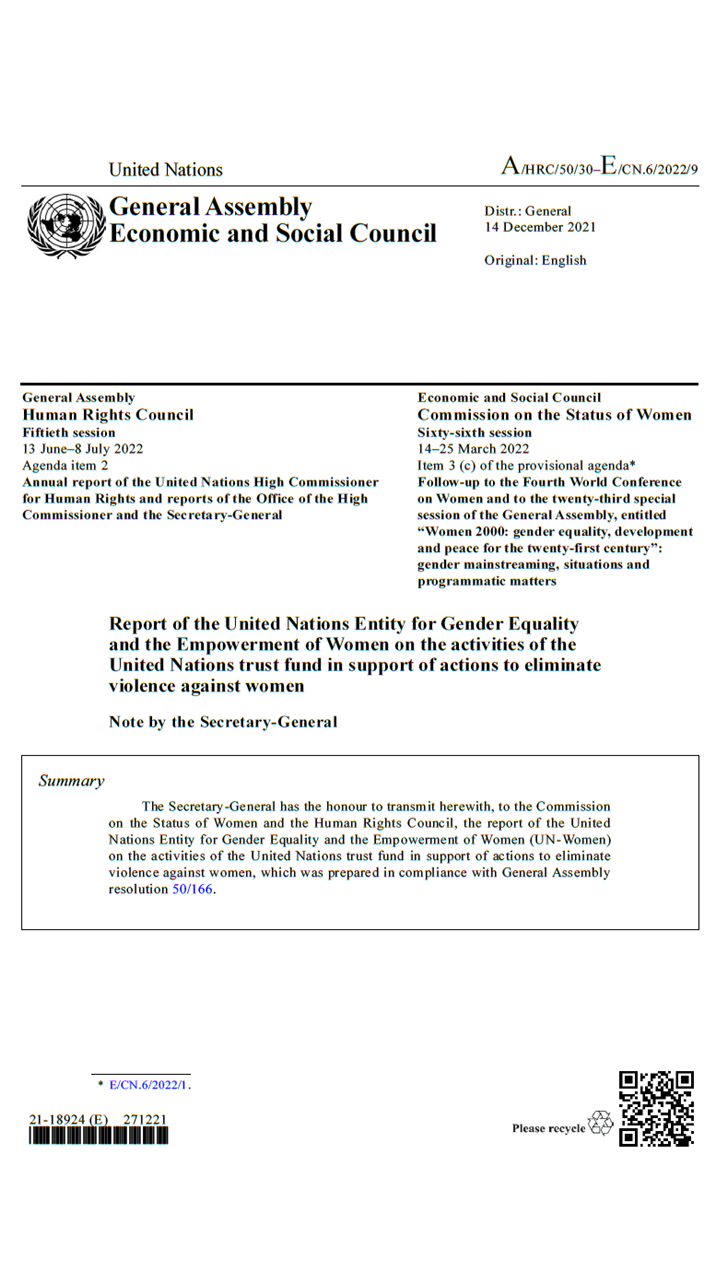 First page of the UN Trust Fund report to the Commission on the Status of Women 2022