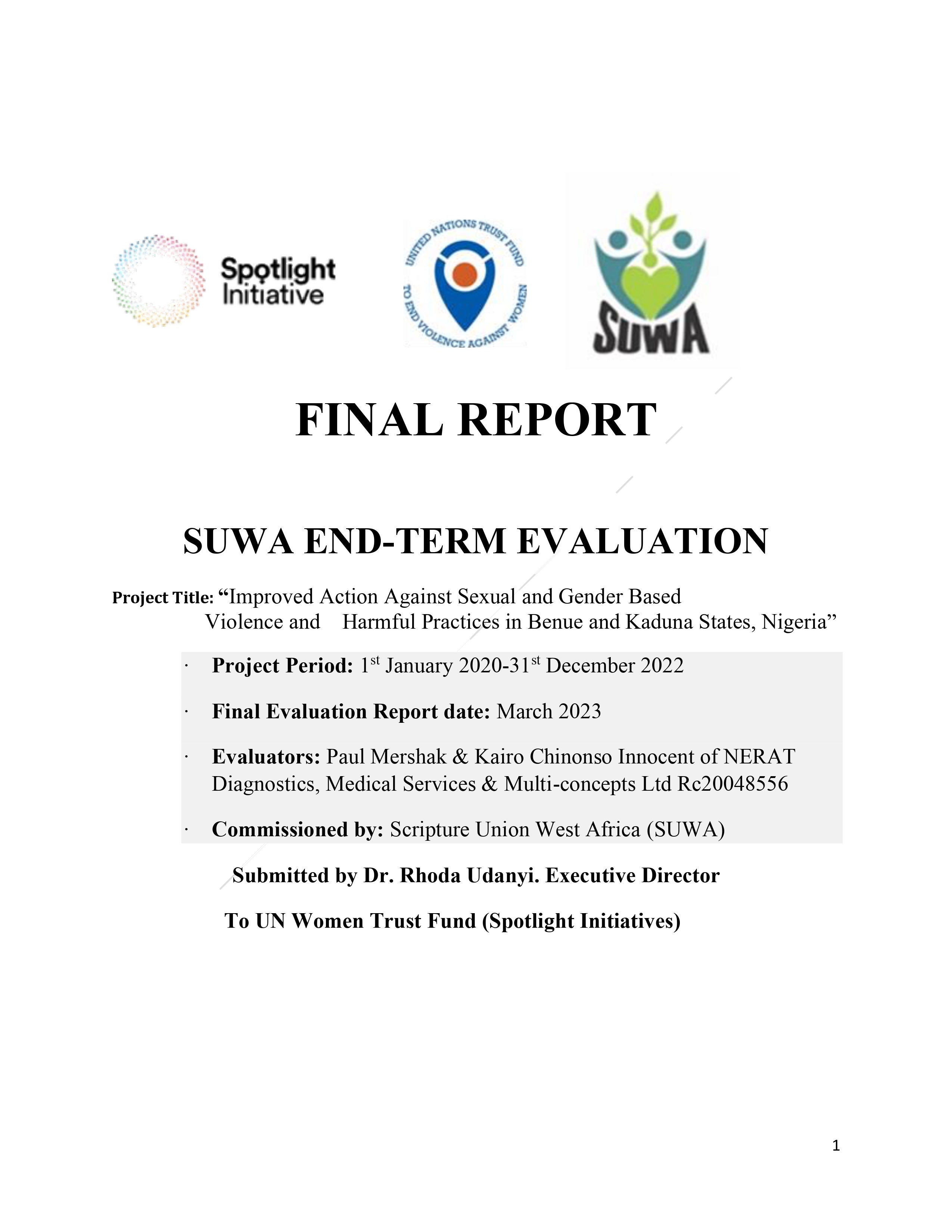 Final Evaluation: Improved Action Against Sexual and Gender-Based Violence and Harmful Practices in Benue and Kaduna States (Nigeria)