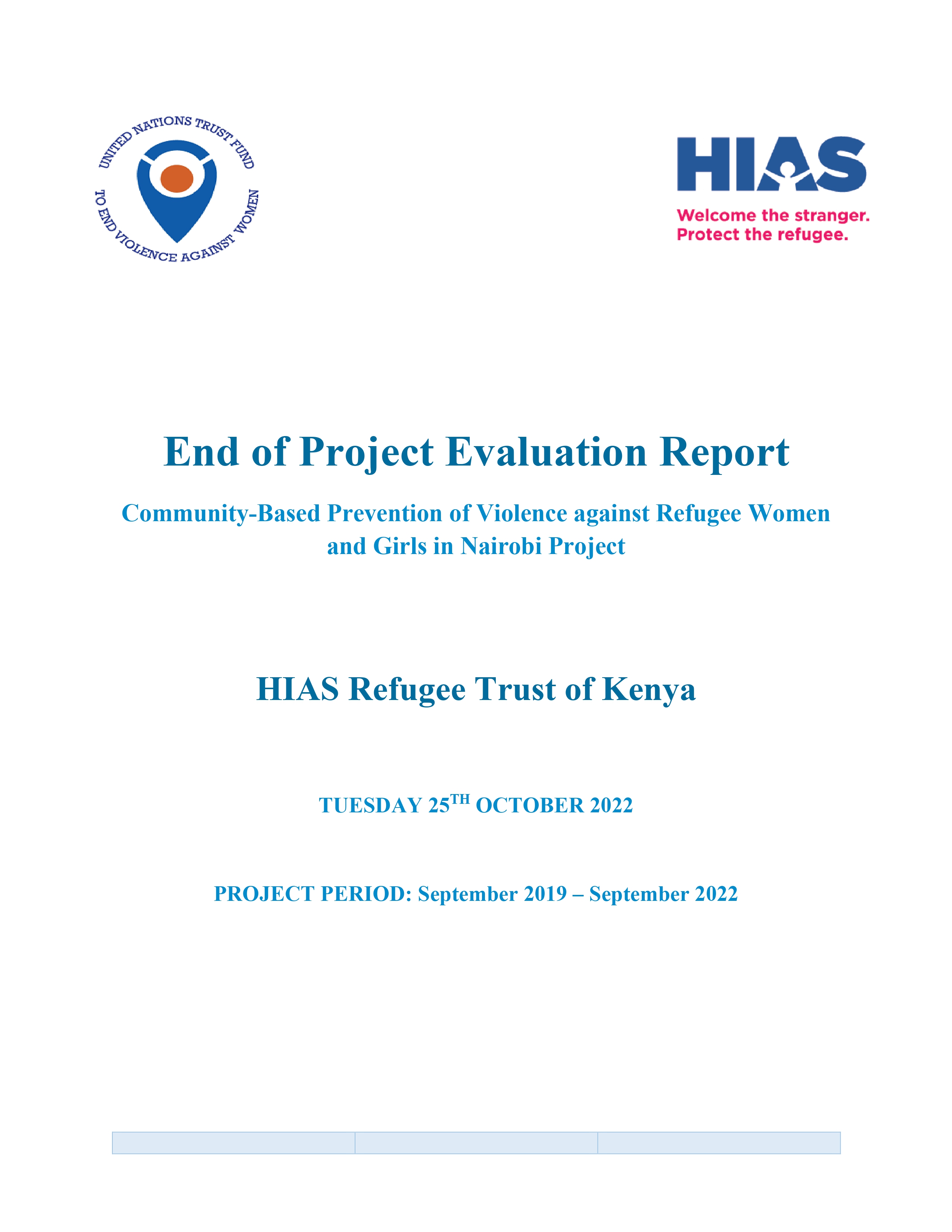 Final Evaluation: Community-Based Prevention of Violence against Refugee Women and Girls in Nairobi  