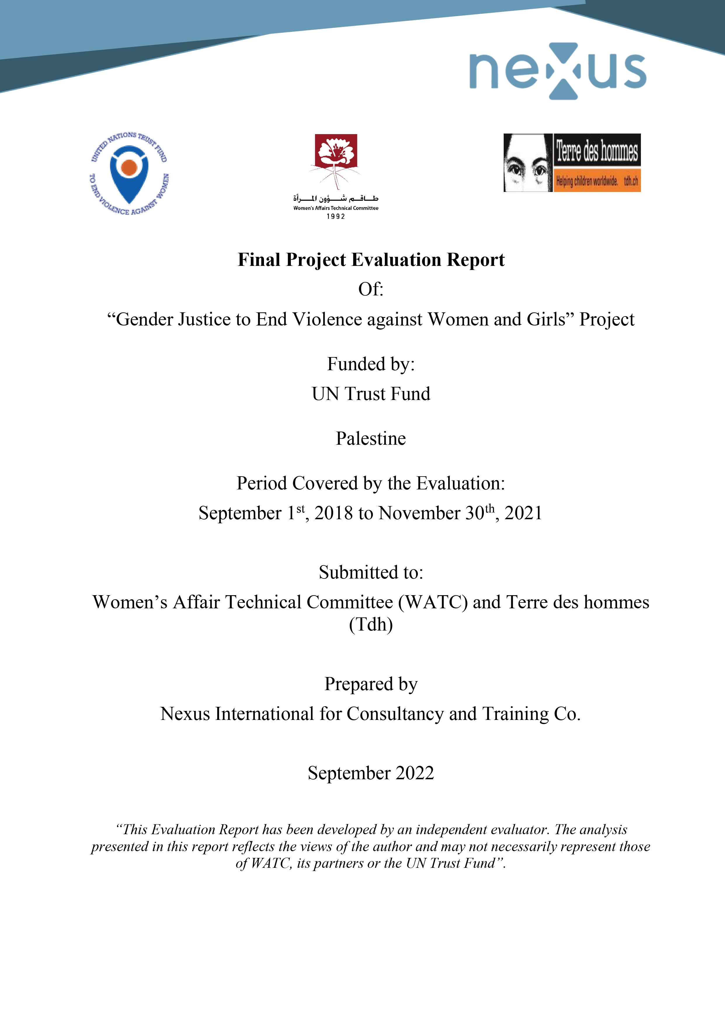 Final Evaluation: Gender Justice to End Violence against Women and Girls (State of Palestine) 