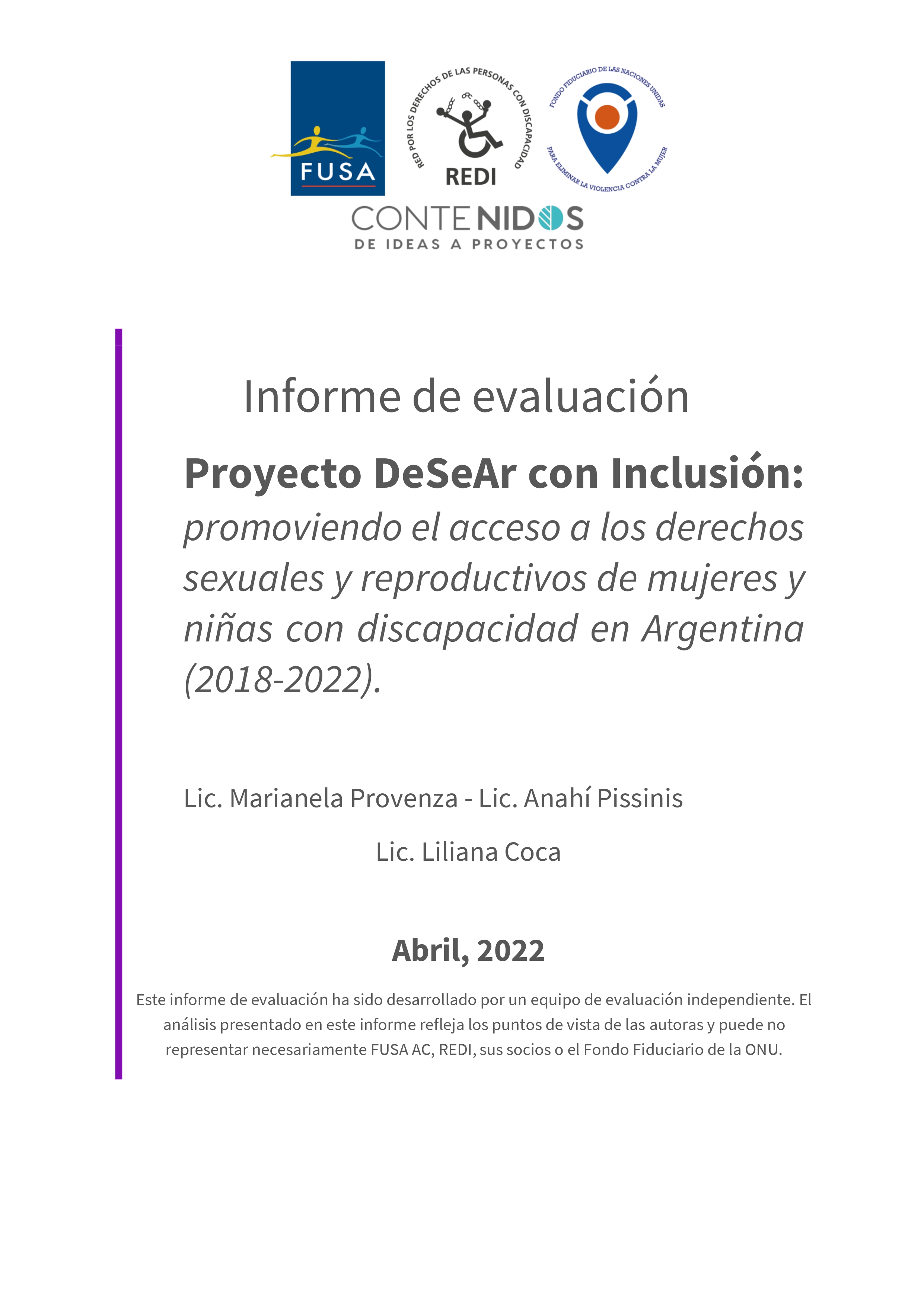 Final Evaluation: DeSeAr Project (Sexual Rights in Argentina) with Inclusion: Promoting Access to Sexual and Reproductive Rights for Women and Girls with Disabilities in Argentina 