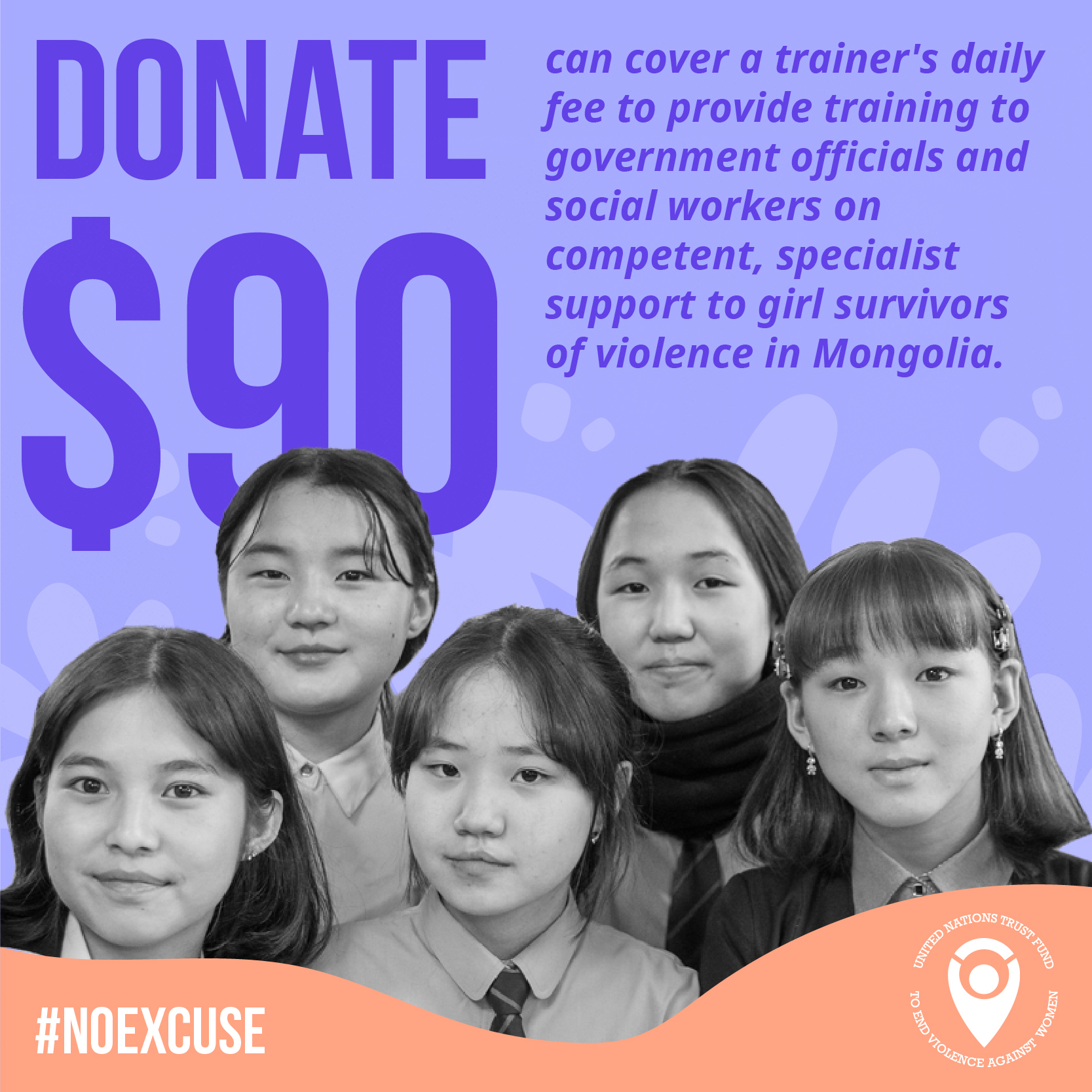 Donate USD90 can cover a trainer's daily fee to provide training to government officials and social workers on competent, specialist support to girl survivors of violence in Mongolia