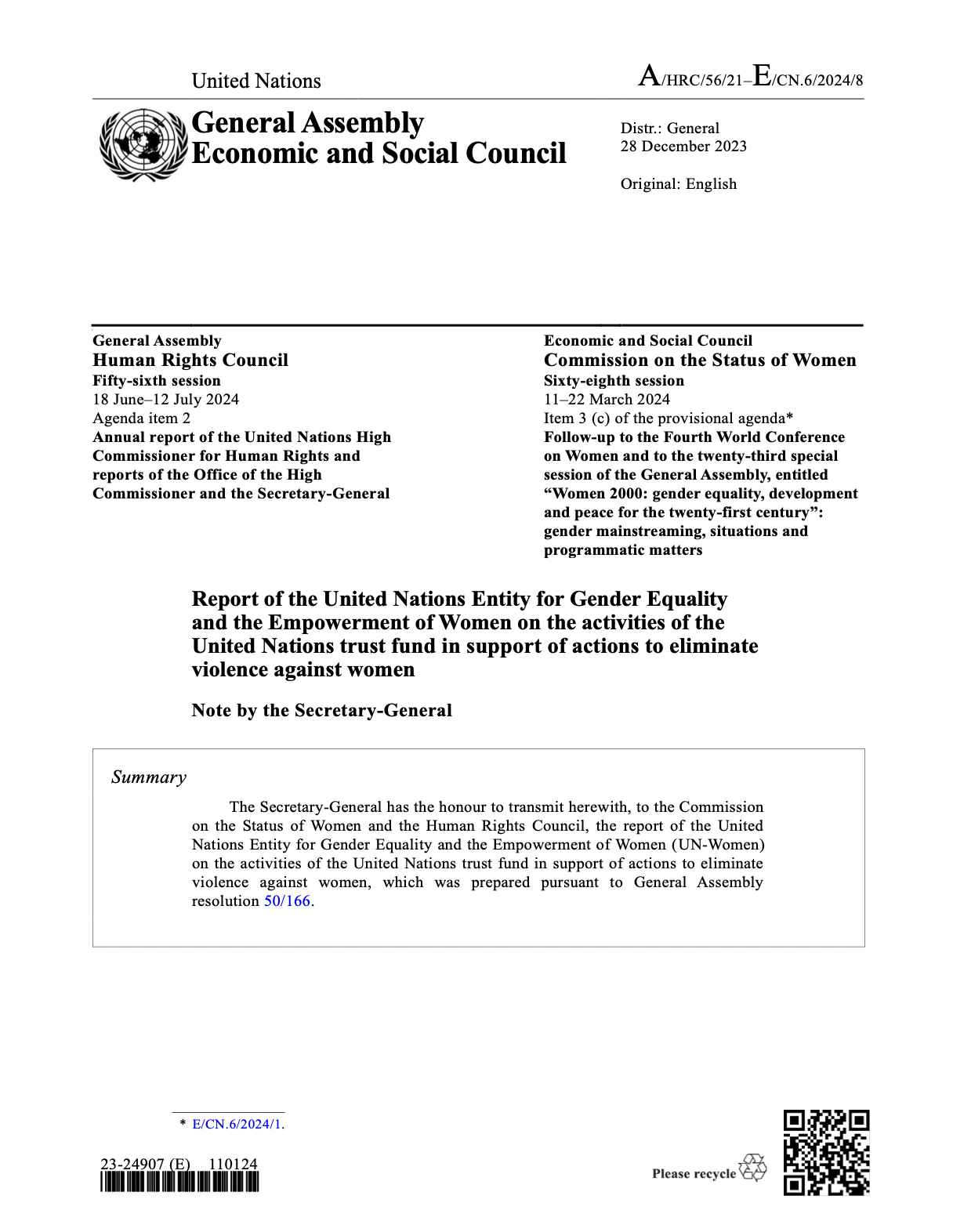 UN Trust Fund Report to the Commission on the Status of Women 2024