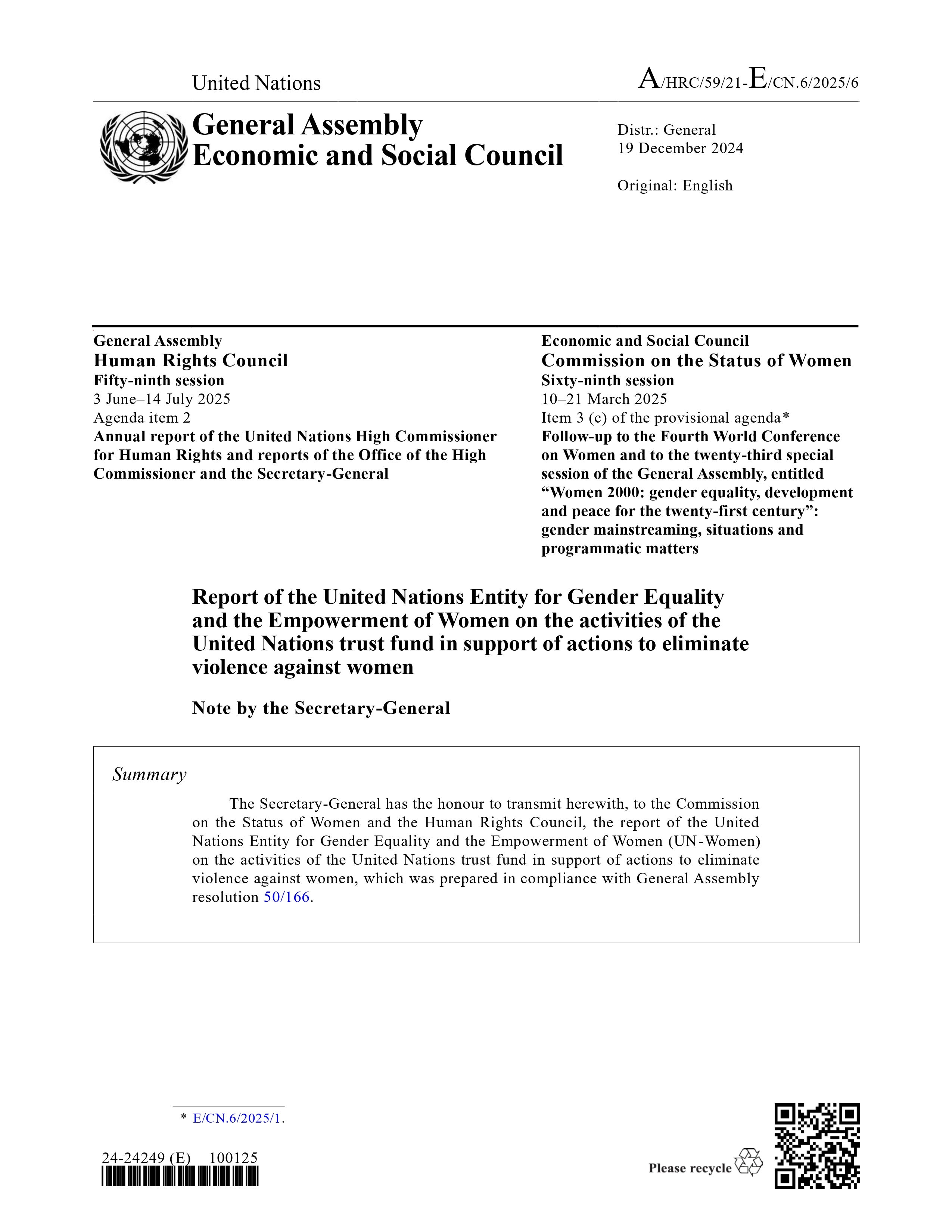 UN Trust Fund Report to the Commission on the Status of Women 2025