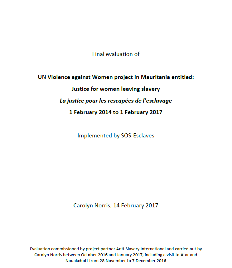 Final Evaluation Report SOS Esclave - Mauritania