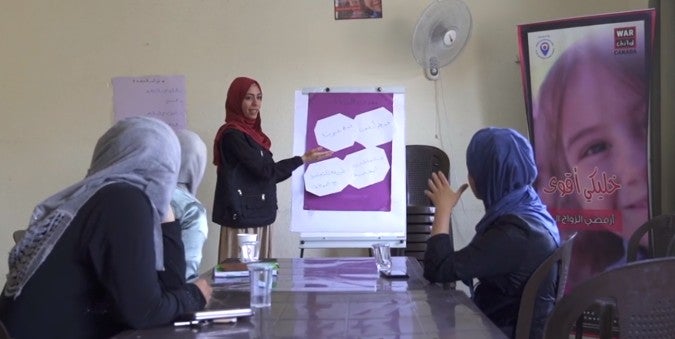 A life skills training class held in War Child Canada's Sahab centre. Photo: Chris Herwig/UN Trust Fund/UN Women