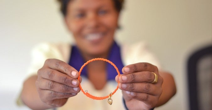 Photo of SOKO bracelet for the UN Trust Fund. Courtesy SOKO