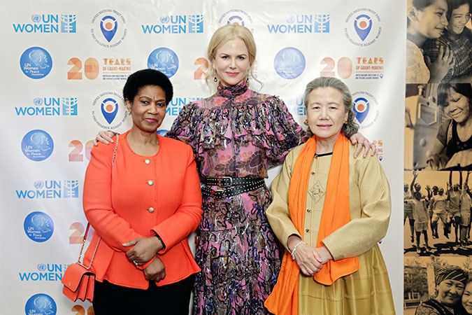 L-R: Phumzile Mlambo-Ngcuka, UN Women Executive Director, Nicole Kidman, UN Women Goodwill Ambassador and Mrs. Ban Soon-taek at UN Trust Fund gala. Photo: UN Women/Ryan Brown