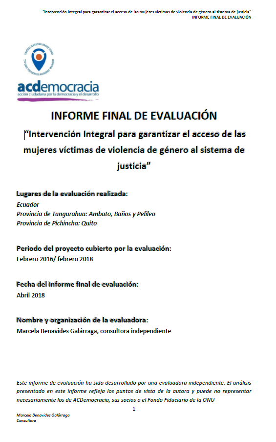 Final Evaluation: “Comprehensive Intervention to Guarantee Access to Justice for Women Victims of Gender-Based Violence” (Ecuador)