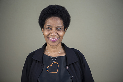 UN Women Executive Director Phumzile Mlambo-Ngcuka wearing the Orange Heart necklace. Photo: Alexia Webster